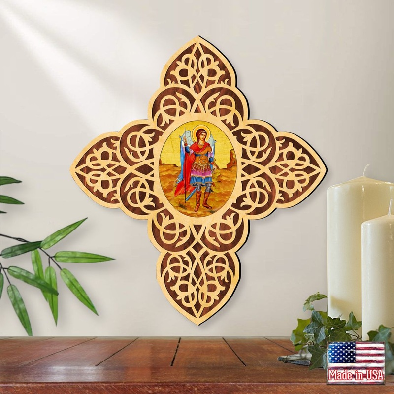 St. Michael the Archangel Filigree Wooden Cross by Museum Icons – Inspirational Icon Decor – 88422