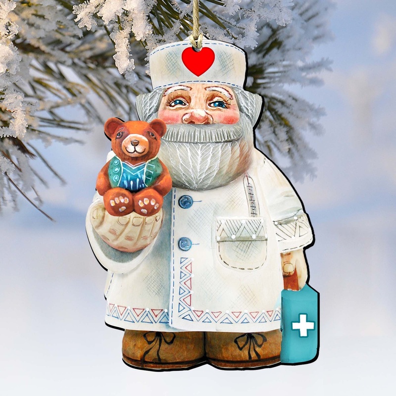 Teddy Bear Doctor Wooden Ornaments by G. DeBrekht – Christmas Santa Snowman Decor – 8151923