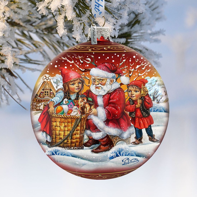 Vintage Christmas Ball in Red Glass Ornament Limited Edition by G. DeBrekht – Christmas Santa Snowman Decor – 73840R