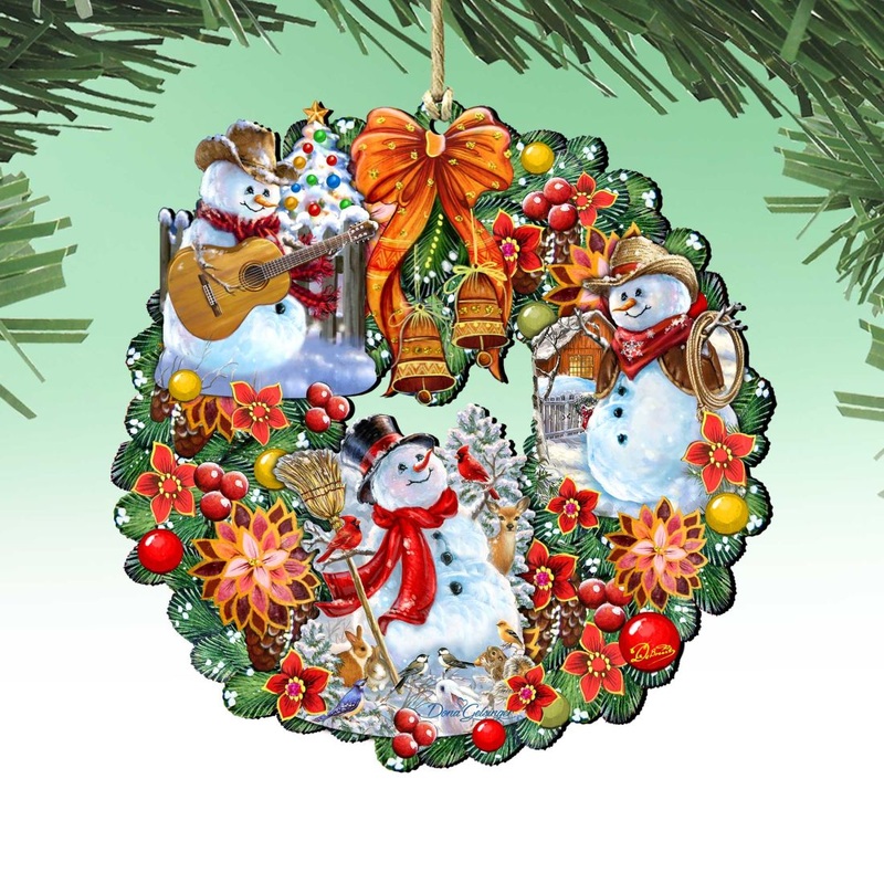 Western Snowy Wreath Wooden Ornaments by Gelsinger – Christmas Decor – 8185307-3-DG