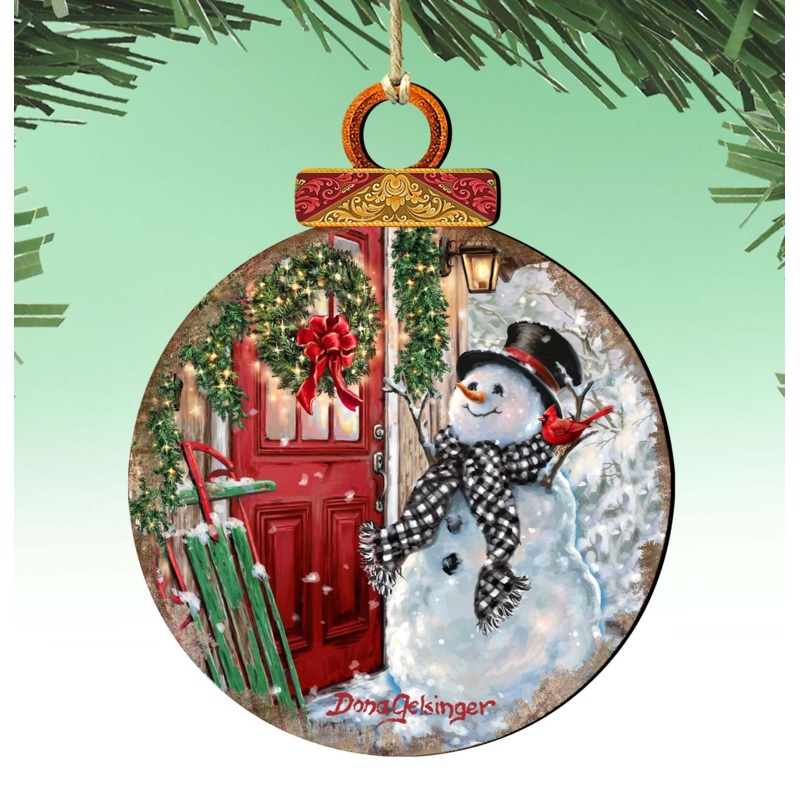 Winter Arrival Snowman Wooden Ornaments by Gelsinger – Christmas Santa Snowman Decor – 8121127DG