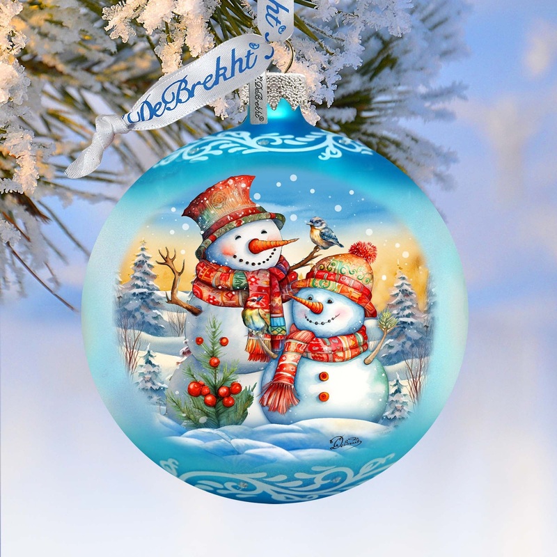 Winter Friends Ball Glass Ornament by G. Debrekht – Christmas Santa Snowman Decor – 73373