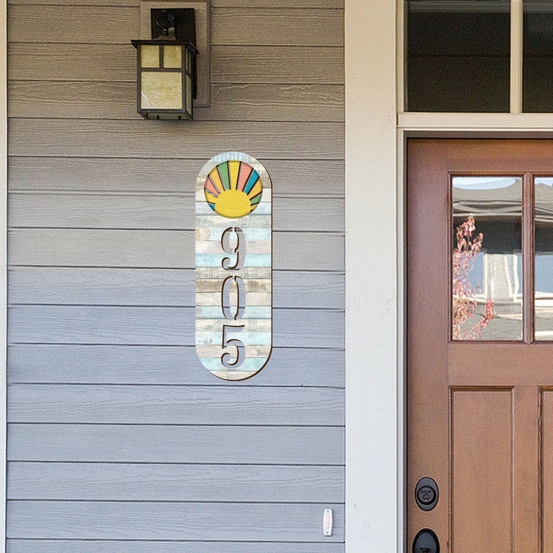 Address Sign – Housewarming Door Numbers – Sunrise Wooden House Number Plaque – Custom Home Address Sign – MA989821A
