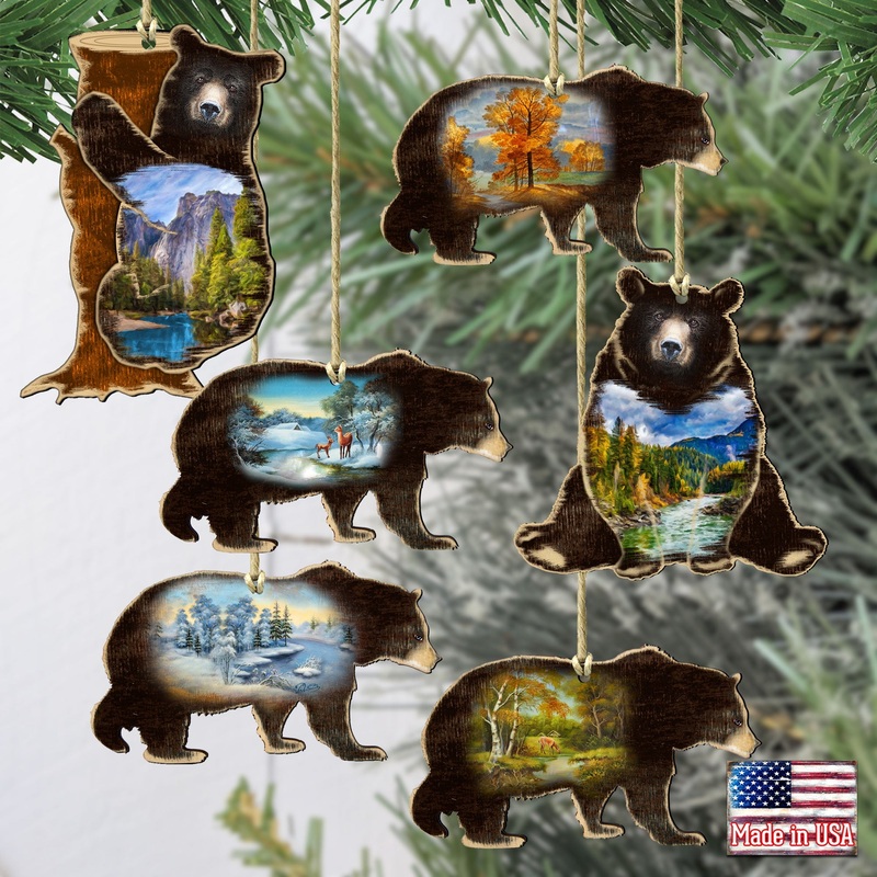 Bearly Friends Wooden Ornaments Set of 6 by G. DeBrekht – Wildlife Holiday Decor – 8198215-S6