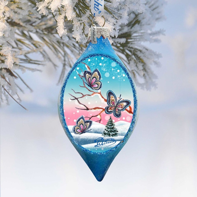 Butterfly Drop Glass Ornament by G. DeBrekht – Wildlife Holiday Decor – 74172