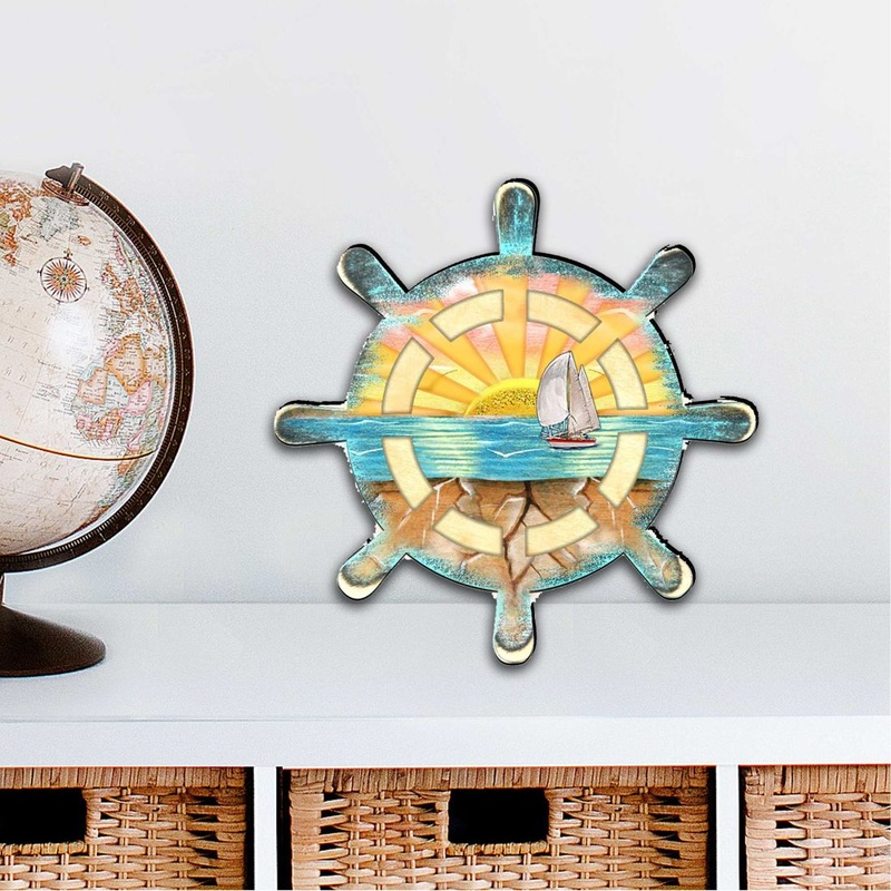 Captains Wheel Coastal Outdoor Decor Large Ornament by G. DeBrekht – Coastal Holiday Decor – 8198536M