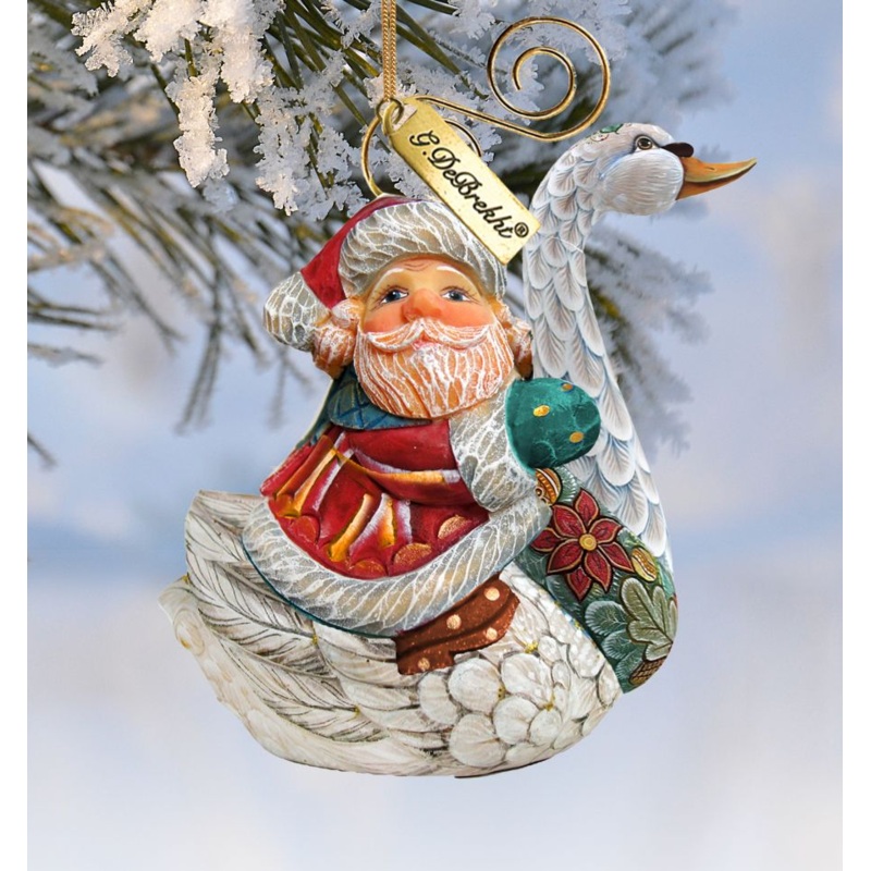 Christmas Goose Santa Sculpted Hand-Painted Ornament by G. DeBrekht – Christmas Santa Snowman Dcor – 63156
