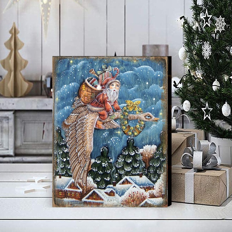 Christmas Goose Santa Wooden Wall Art by G. DeBrekht – Christmas Santa Snowman Decor – 81241130B