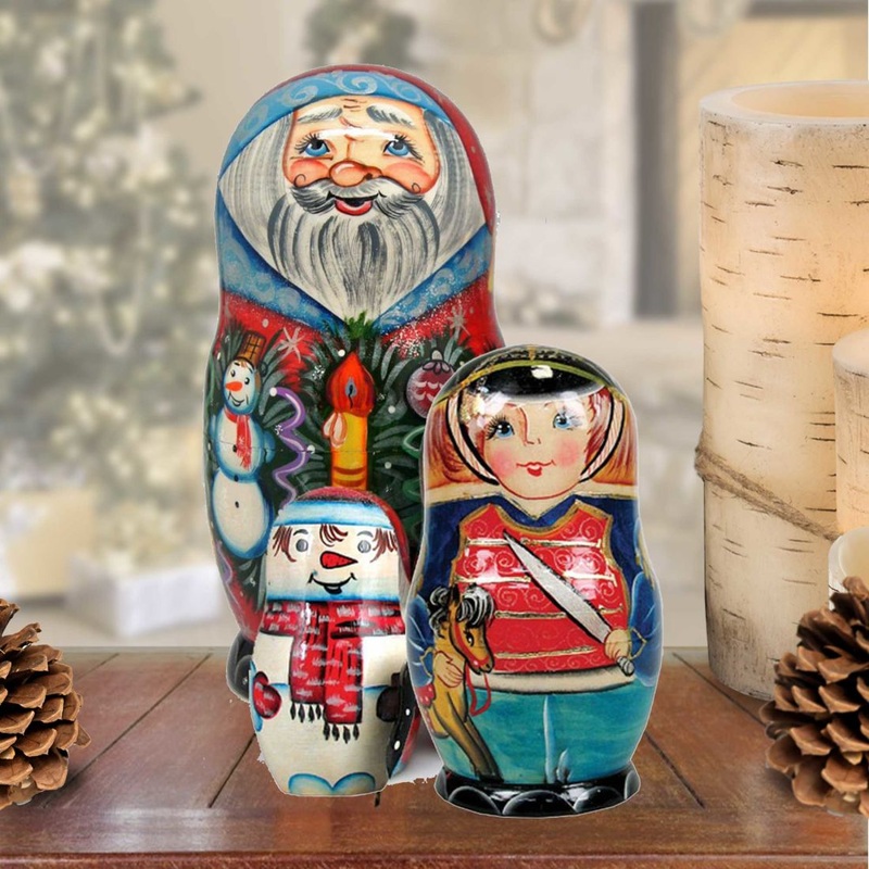 Christmas Oversized Matreshka Nesting Hand-Painted Doll Set of 3 by G. DeBrekht – Christmas Santa Snowman Decor – 160171