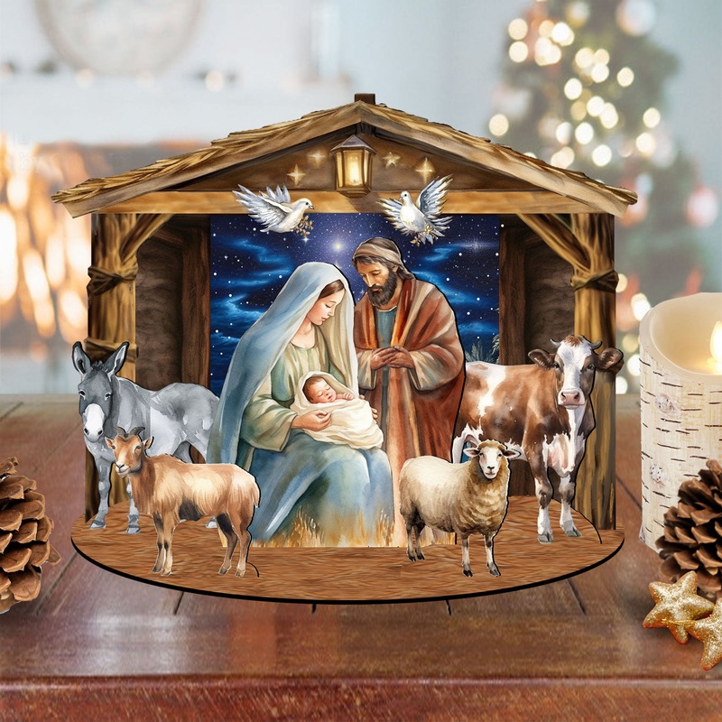 Classic Holy Family Nativity Scene Decorative Village Set by G. Debrekht Nativity Holiday Decor – 852766