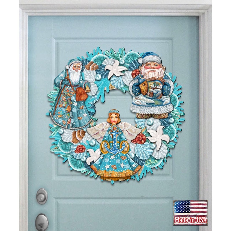 Coastal Sea Treasure Holiday Door Wreath by G. DeBrekht – Coastal Holiday Decor – 8185306-4H