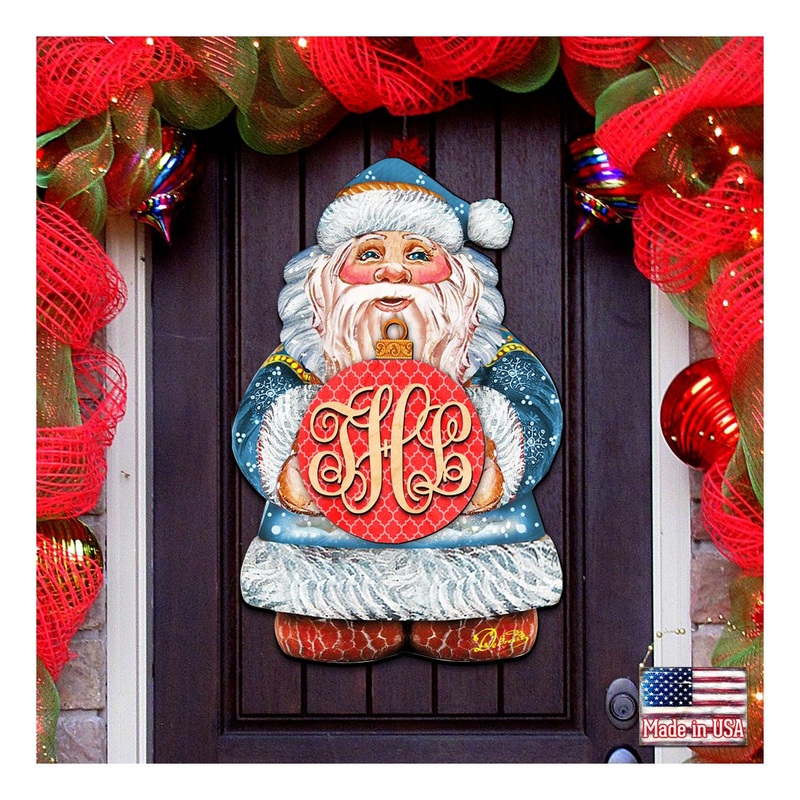 Custom Letter Monogram Santa Door Hanger by G. DeBrekht – Christmas Santa Snowman Dcor – 8117810G-10H