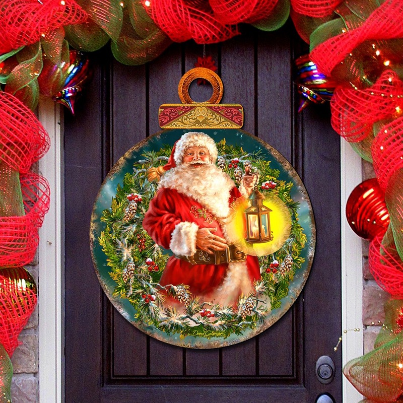 Enchanted Ball Christmas Wreath Santa Door Decor by D. Gelsinger – Christmas Santa Snowman Decor – 8021051H-1003