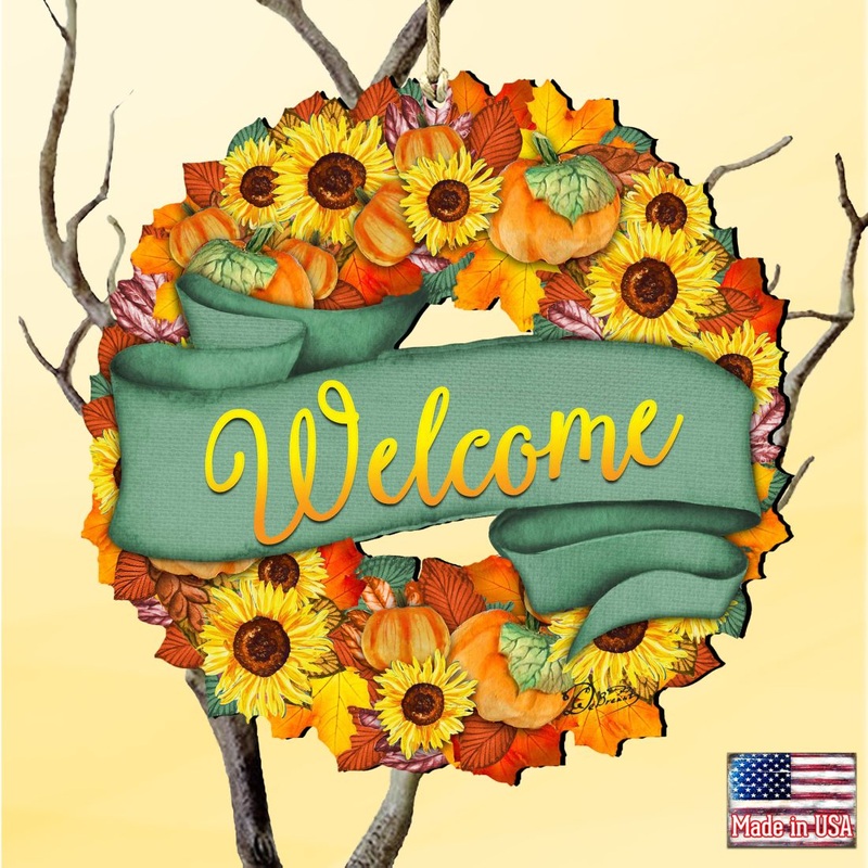Flower Fall Wreath Wooden Ornaments by G. DeBrekht – Thanksgiving Halloween Decor – 8185305-2