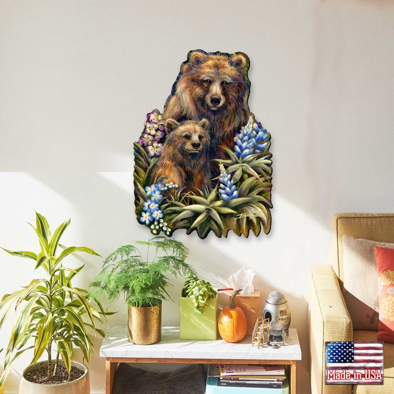 Grin & Bear it Grizzly Mother & Cub Wall Art by J. Bergsma – Wildlife Holiday Decor – 8591947W-JB