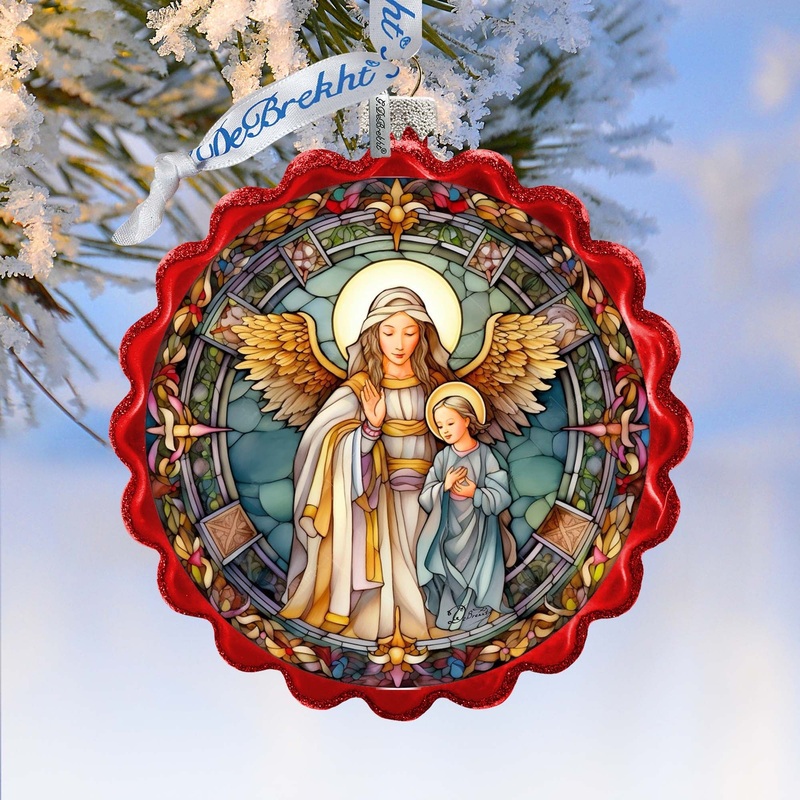 Guardian Angel Wreath Glass Ornament by G. Debrekht – Nativity Holiday Decor – 759-053