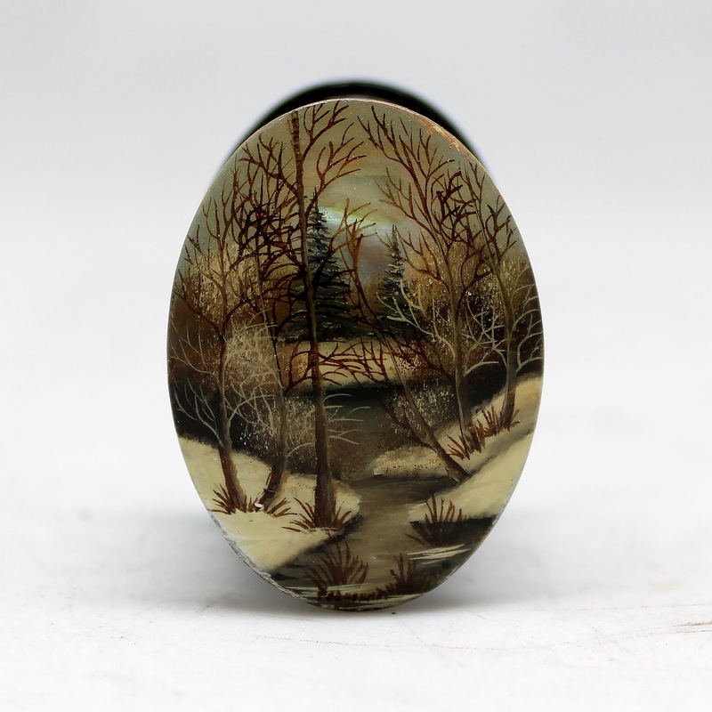 Handpainted One-of-a-Kind Landscape Papier Mache Lacquered Miniature Box 1.5 x 1 Unique Handmade Gift Collectible and Home Decoration