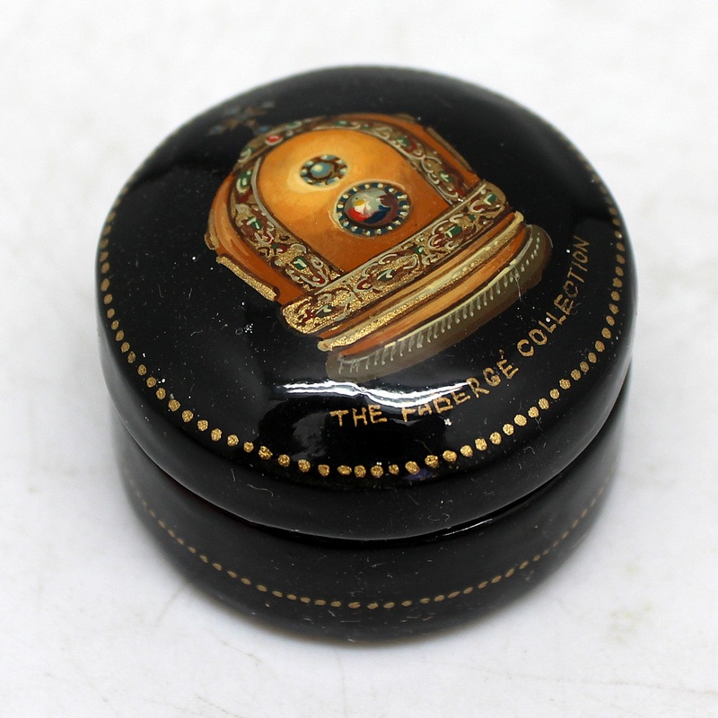 Handpainted Romanov Crown One-of-a-Kind Papier Mache Palekh Lacquered Miniature Box 1.5 x 1.5 x 1 Unique Handmade Gift Collectible and Home Decoration