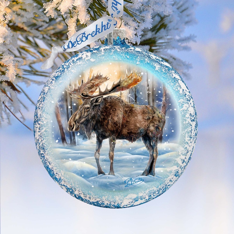 In the Heart of the Forest – Moose Medallion Glass Ornament by G. Debrekht – Wildlife Holiday Decor – 73383