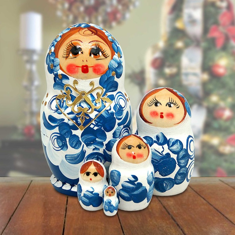 Ladybug Matreshka Nesting Hand-Painted Doll Set of 5 by G. DeBrekht – Christmas Decor – 140080