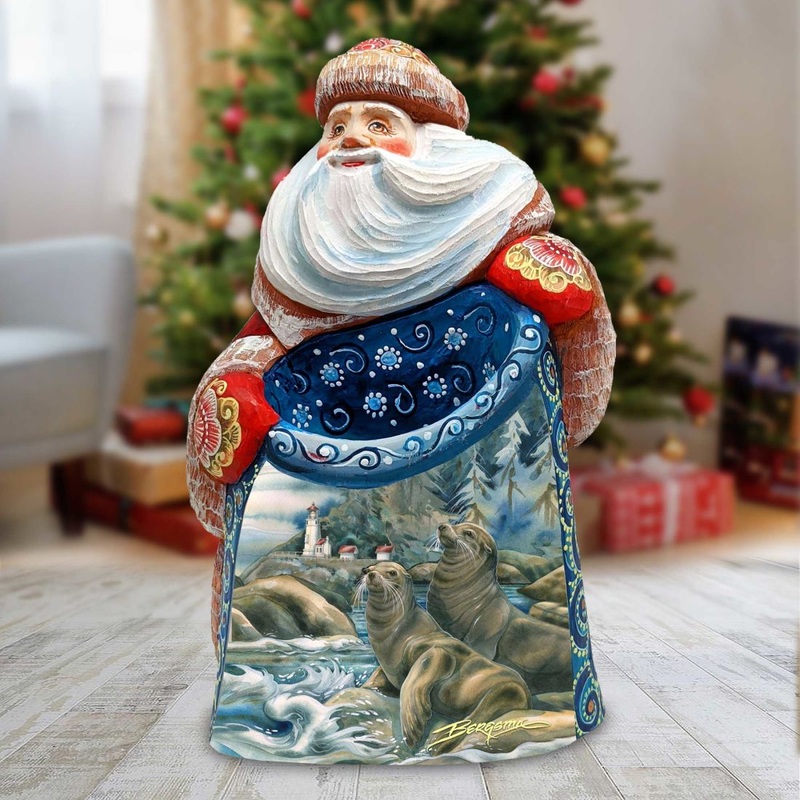 Lions of the Sea Lighthouse Caves Hand-Painted WOODCARVED Figurine by J. Bergsma – Wildlife Holiday Decor – 2422883-JB *** PRE-ORDER – Handmade Just for You! ***