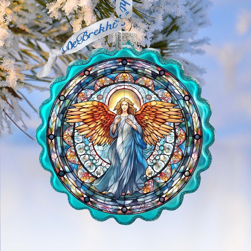 Love Harmony Angel Wreath Glass Ornament by G. Debrekht – Nativity Holiday Decor – 759-054