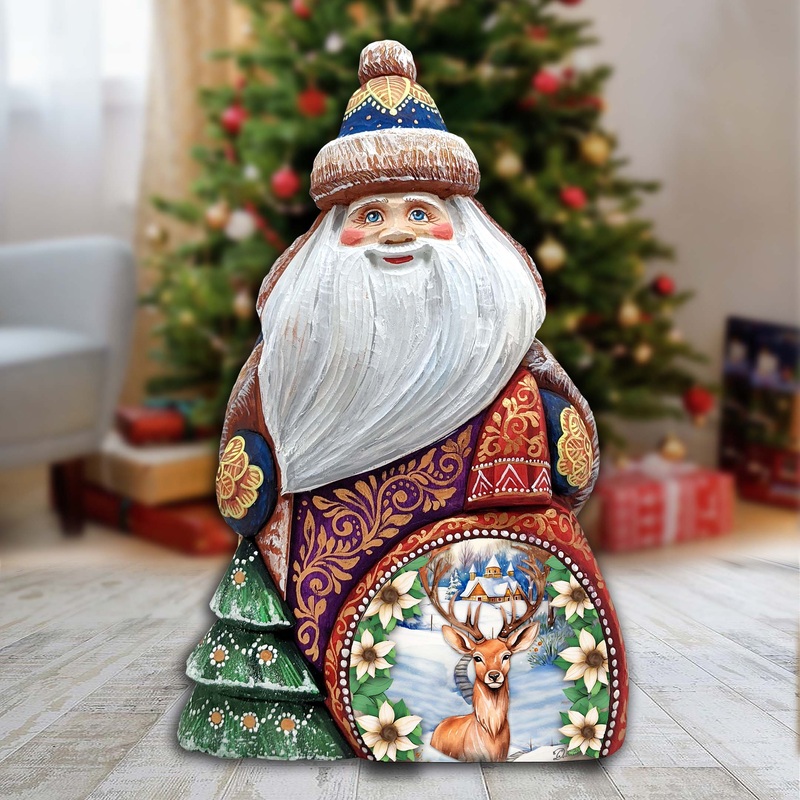 Majestic Deer Santa Hand-Painted WOODCARVED Masterpiece Figurine by G. DeBrekht – Christmas Dcor – 8206018
