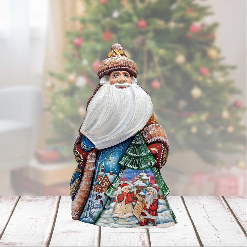 Making a List Checking It Twice Santa Hand-Painted WOODCARVED Masterpiece by G. DeBrekht – Christmas Santa Snowman Decor – 8205012