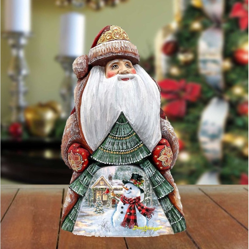 Old Fashion Snowman Santa Hand-Painted WOODCARVED Figurine by D. Gelsinger – Christmas Santa Snowman Decor – 242111-DG