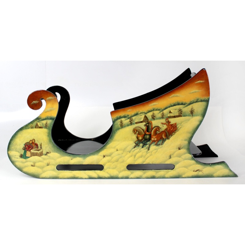 One-of-a-Kind Troyka Snow-Sleigh Ride Fedoskino Lacquered Miniature Handpainted Decor by G. DeBrekht Unique Handmade Gift Collectible and Home Decoration