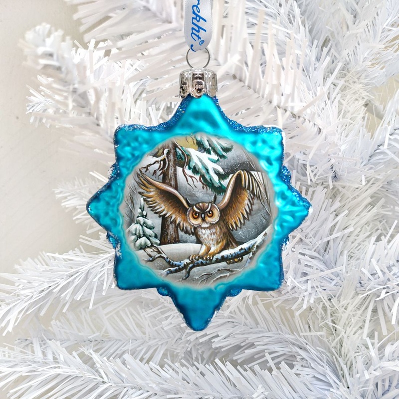 Owl Mercury Glass Ornament by G. DeBrekht – Wildlife Holiday Decor – 771046