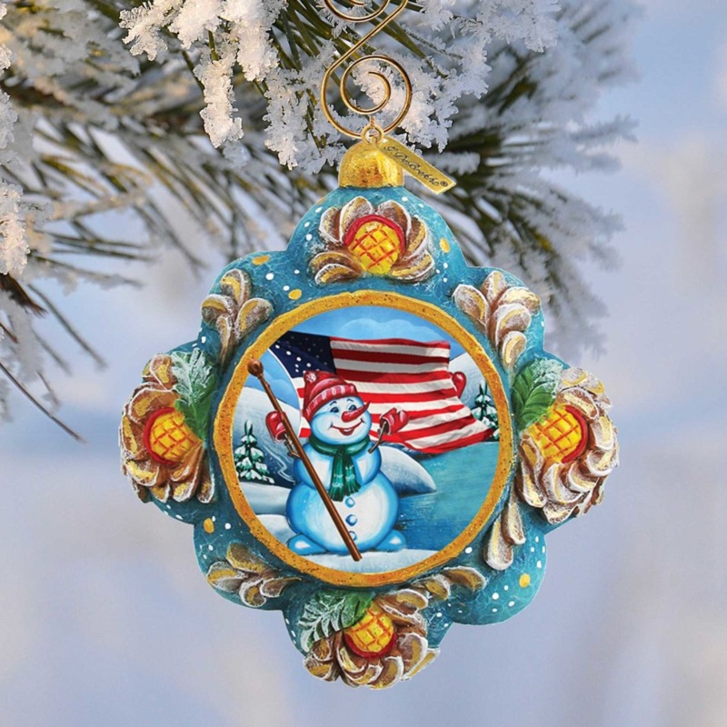Patriotic Snowman Sculpted Hand-Painted Christmas Ornament by G. DeBrekht – American Christmas Decor – 6103404