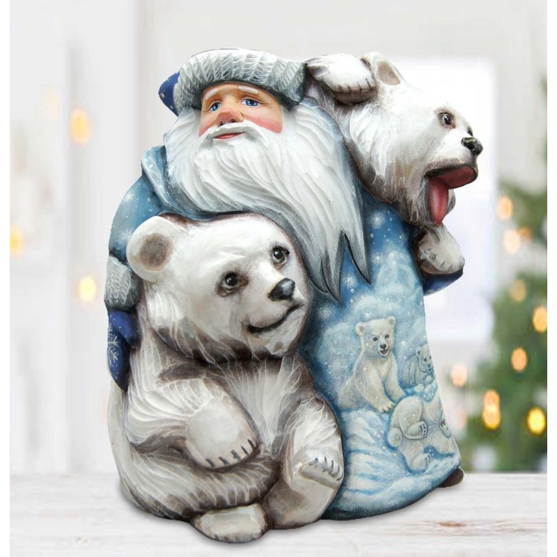 Polar Companions Santa Hand-Painted WOODCARVED Masterpiece by G. DeBrekht – Wildlife Holiday Decor – 2821476 – SPECIAL ORDER *** PRE-ORDER – Handmade Just for You! ***