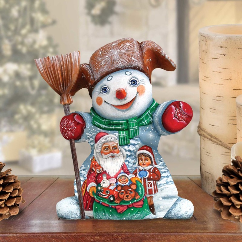 Present for You Santa Hand-Painted WOODCARVED Masterpiece by G. DeBrekht – Christmas Santa Snowman Decor – 821582 *** PRE-ORDER – Handmade Just for You! ***