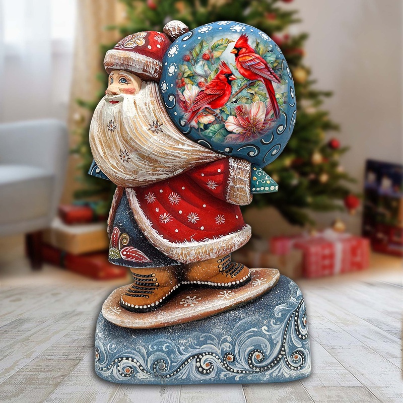 Red Cardinals Sack Santa Hand-Painted WOODCARVED Masterpiece by G. DeBrekht – Christmas Decor – 8204017 *** PRE-ORDER – Handmade Just for You! ***