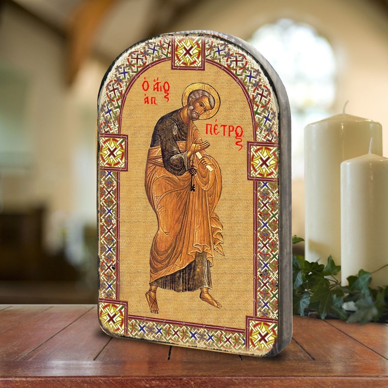 Saint Peter Wooden Gold Plated Religious Christian Sacred Icon – Inspirational Icon Decor – 86042