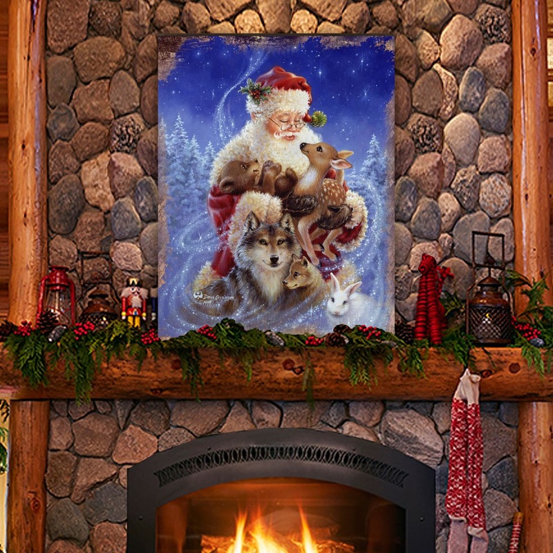 Santa Little Friends Art Wooden Wall Art by D. Gelsinger – Christmas Santa Snowman Decor – 95602B-9914