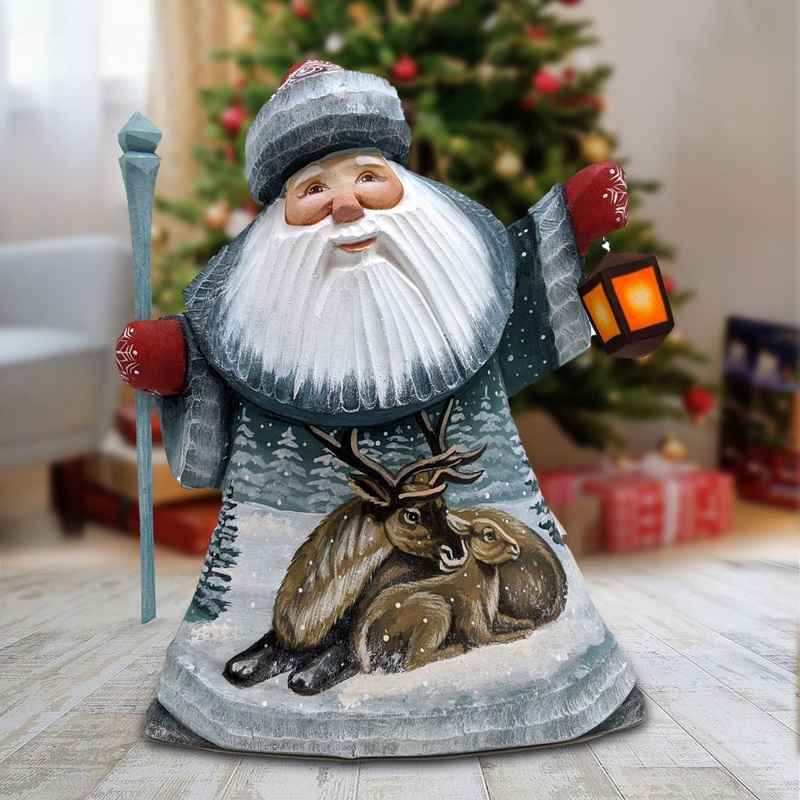 Santa Moose Father Frost Santa Hand-Painted WOODCARVED Figurine by G. DeBrekht – Wildlife Holiday Decor – 8215677