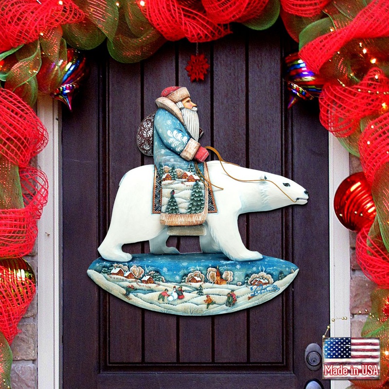 Santa On Polar Bear Christmas Door Decor by G. DeBrekht – Christmas Santa Snowman Decor – 8116382H