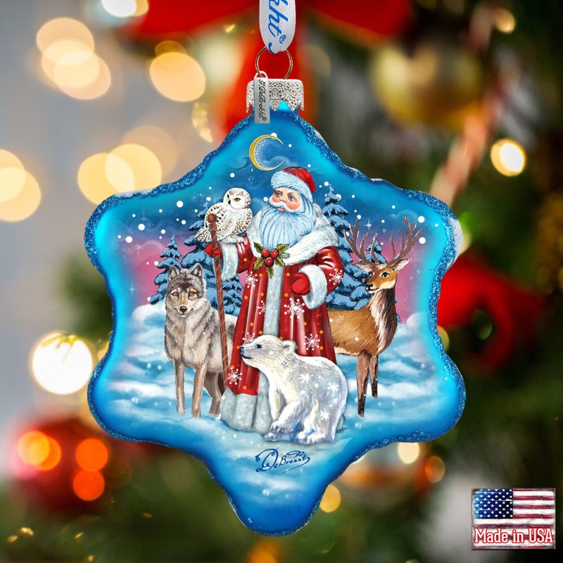 Santa Polar Story Snowflake Glass Ornament by G. DeBrekht – Christmas Santa Snowman Decor – 754-011