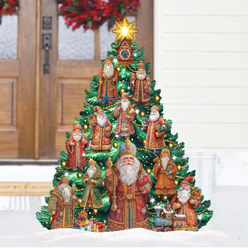 Santa-Themed Christmas Tree Outdoor Indoor Decor Wooden Christmas Decoration by G. Debrekht Christmas Decor – 8191517F