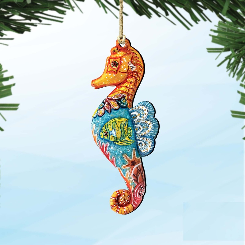 Seahorse Christmas Wooden Ornaments by G. DeBrekht – Coastal Holiday Decor – 8126111