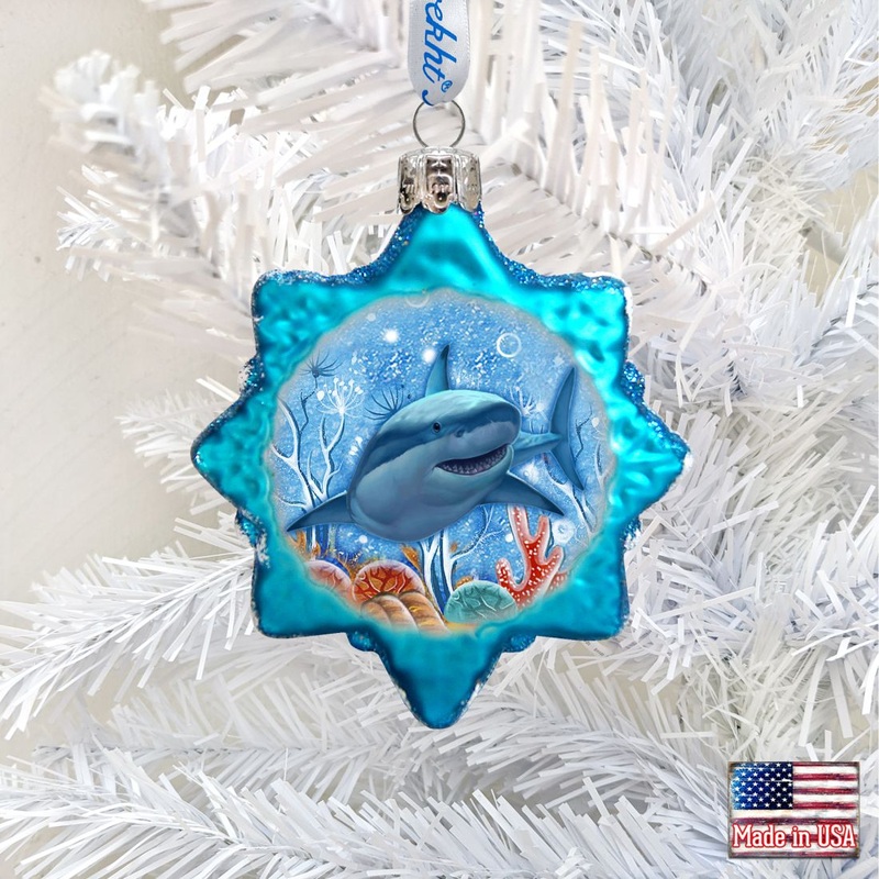 Shark Mercury Glass Ornament by G. DeBrekht – Coastal Holiday Decor – 777379