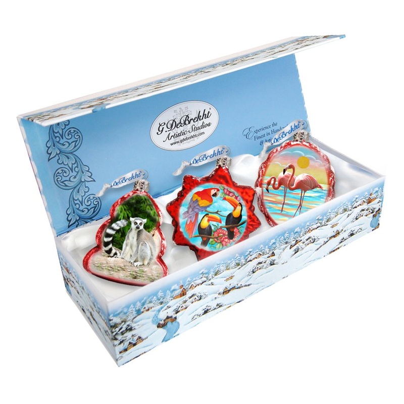 Tropical Mercury Glass Ornaments Set of 3 by G. DeBrekht – Coastal Holiday Decor – 770125S3