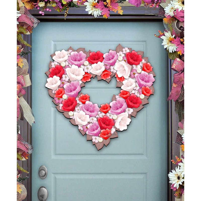 Valentine Heart Holiday Door Wreath by G. DeBrekht – Love Family Kids Decor – 8185308H