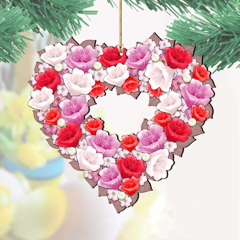 Valentine Heart Wreath Wooden Ornaments by G. DeBrekht – Love Family Kids Decor – 8185308