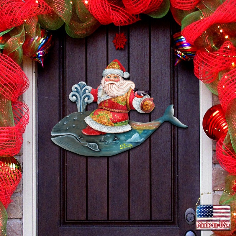 Whale Santa Christmas Door Decor by G. DeBrekht – Christmas Santa Snowman Decor – 8117827H