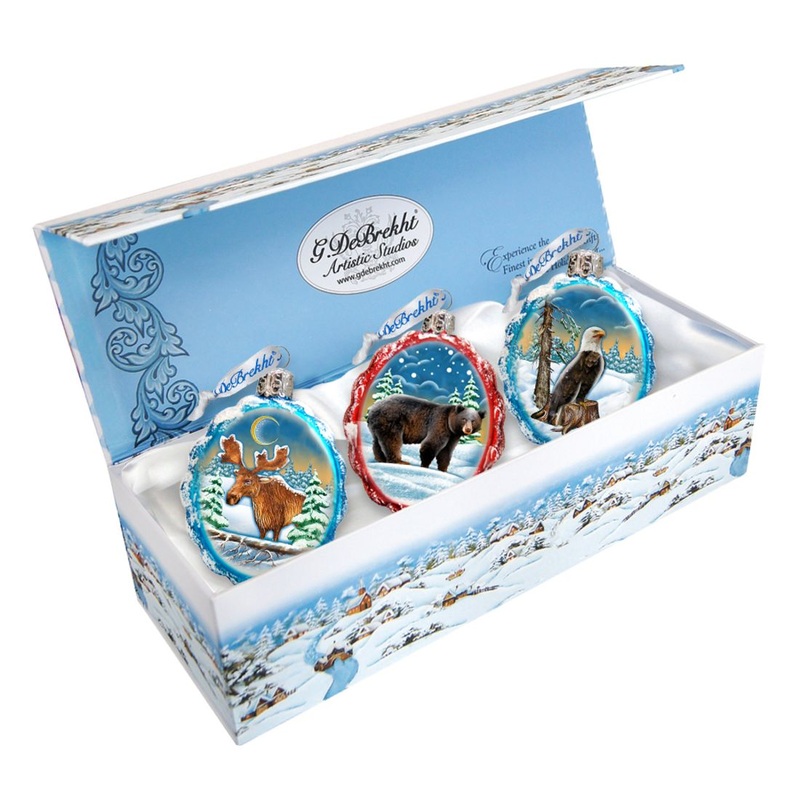 Wildlife Mercury Glass Ornaments Set of 3 by G. DeBrekht – Wildlife Holiday Decor – 770109S3