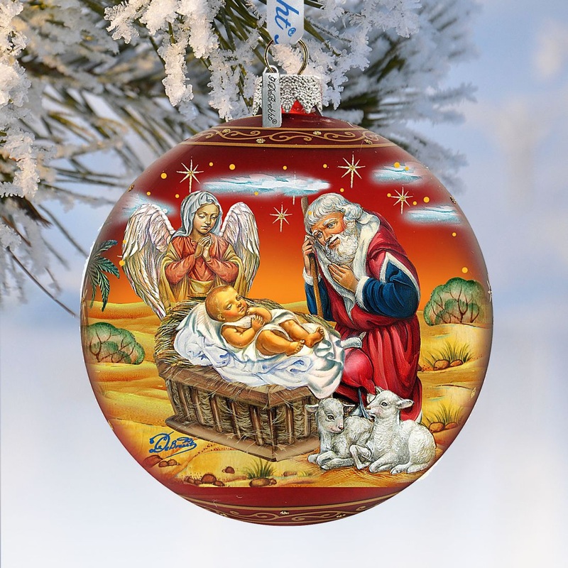 Adoration Ball in Red Glass Ornament – Limited Edition by  Nativity Holiday Decor – 73864R