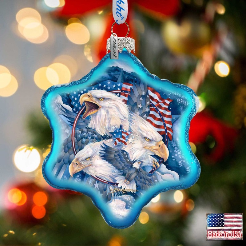 Allegiance Patriotic Eagles Glass Ornament by J. Bergsma – American Christmas Decor – 754-730-JB
